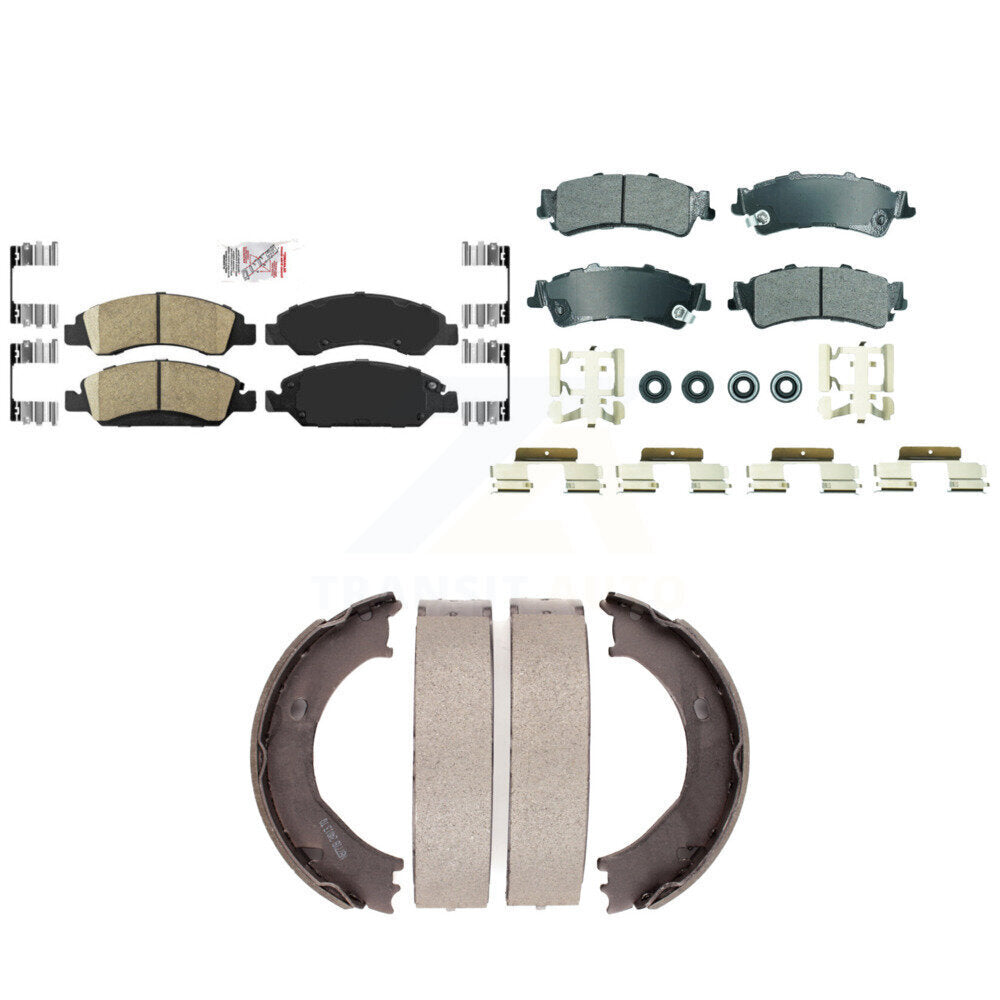 Front Ceramic Rear Semi-Metallic Disc Brake Pads And Parking Shoes Kit For GMC KNN-101303