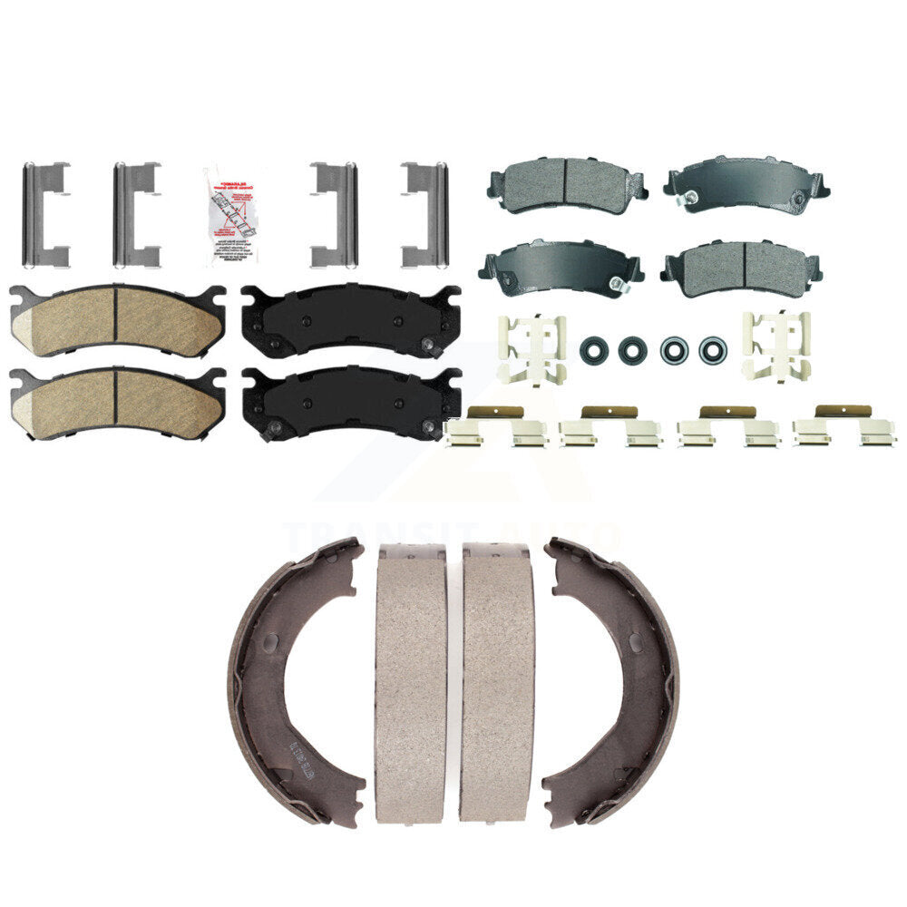 Front Ceramic Rear Semi-Metallic Disc Brake Pads And Parking Shoes Kit For GMC KNN-101304