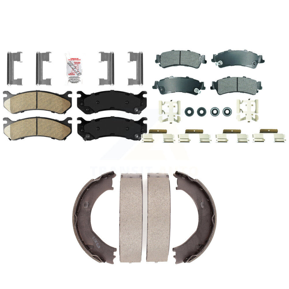 Front Ceramic Rear Semi-Metallic Disc Brake Pads And Parking Shoes Kit For GMC KNN-101304