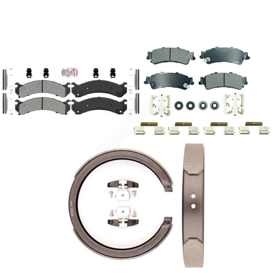 Front Rear Semi-Metallic Disc Brake Pads And Parking Shoes Kit For Cadillac KNN-101330