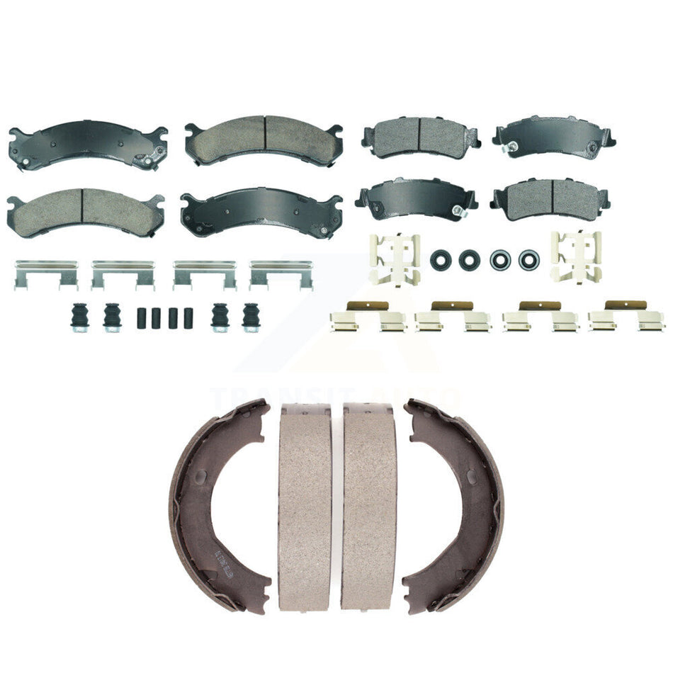 Front Ceramic Rear Semi-Metallic Disc Brake Pads And Parking Shoes Kit For KNN-101339