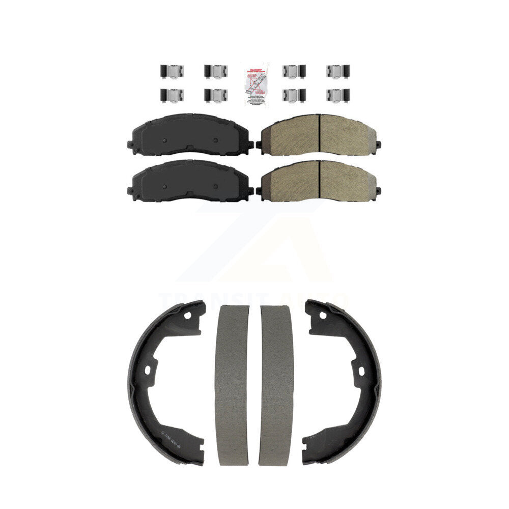 Front Semi-Metallic Disc Brake Pads And Rear Drum Shoes Kit For Ford F-350 Super Duty KNN-101345