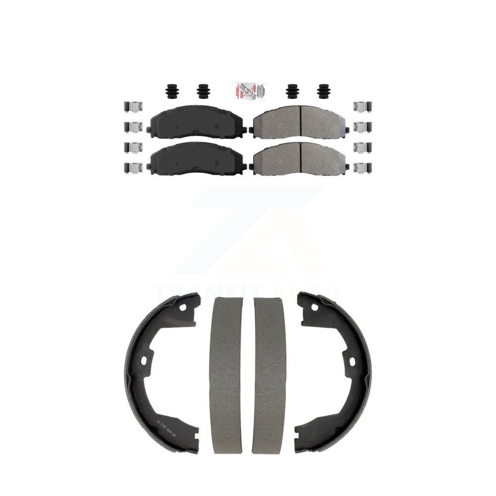 Front Semi-Metallic Disc Brake Pads And Rear Drum Shoes Kit For Ford F-350 Super Duty KNN-101346