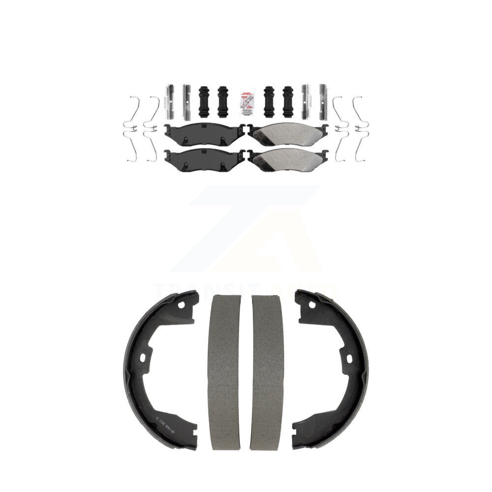 Front Semi-Metallic Disc Brake Pads And Rear Drum Shoes Kit For Ford F-450 Super Duty KNN-101347