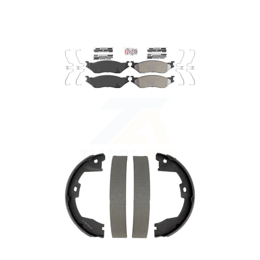 Front Semi-Metallic Disc Brake Pads And Rear Drum Shoes Kit For Ford F-450 Super Duty KNN-101348