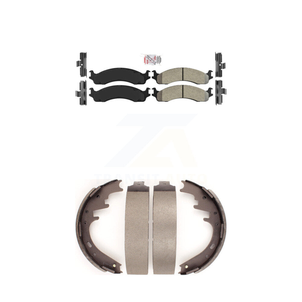 Front Semi-Metallic Disc Brake Pads And Rear Drum Shoes Kit For Dodge B3500 Ram 2500 Van KNN-101354