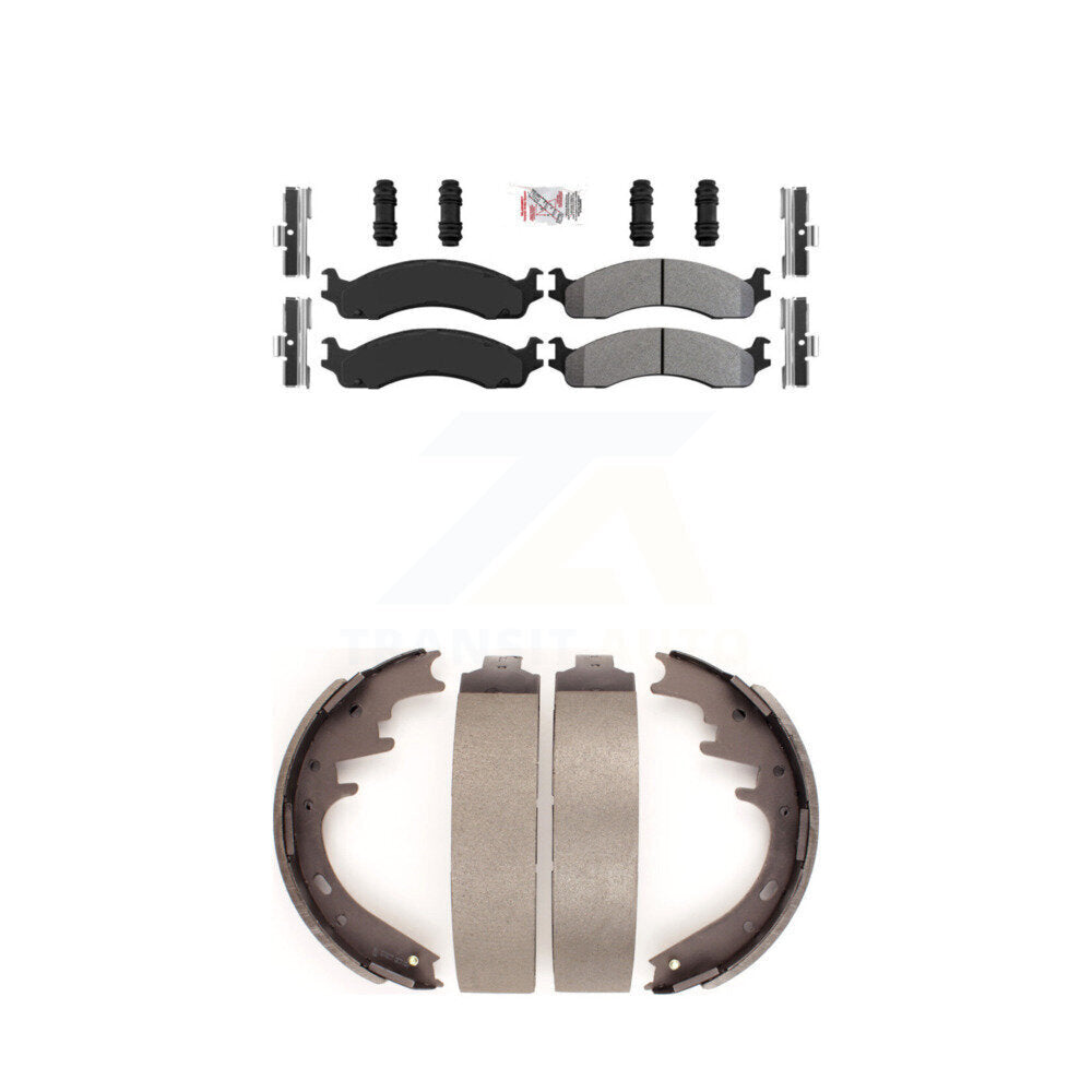 Front Semi-Metallic Disc Brake Pads And Rear Drum Shoes Kit For Dodge B3500 Ram 2500 Van KNN-101355