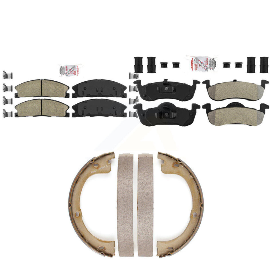 Front Ceramic Rear Semi-Metallic Disc Brake Pads And Parking Shoes Kit For KNN-101365