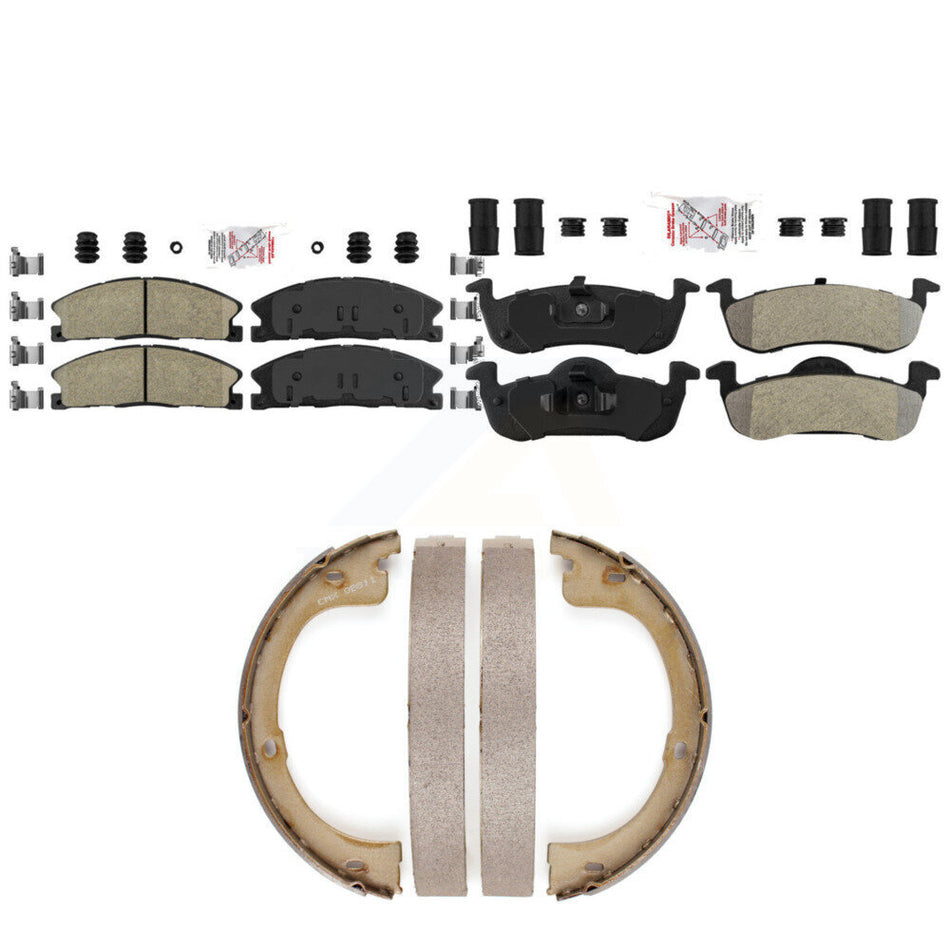 Front Ceramic Rear Semi-Metallic Disc Brake Pads And Parking Shoes Kit For KNN-101366