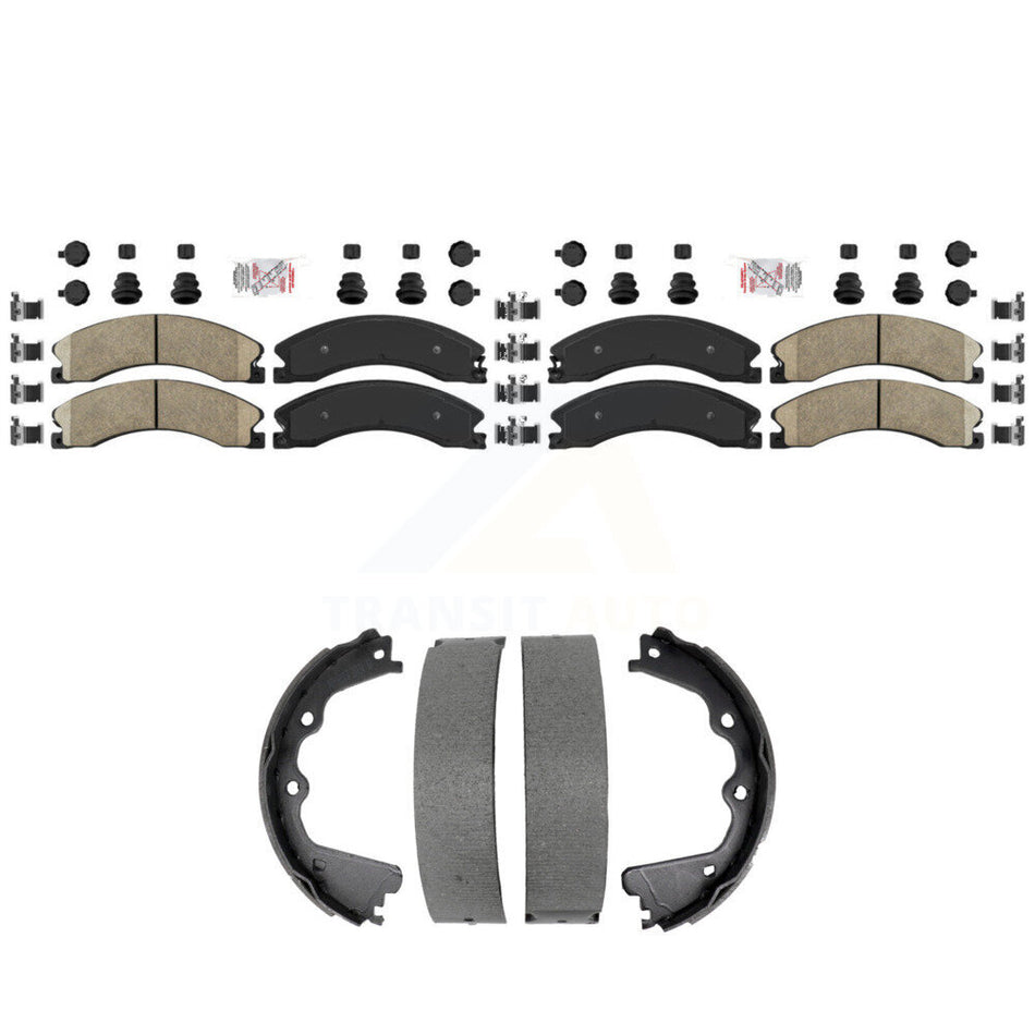 Front Rear Ceramic Disc Brake Pads And Parking Shoes Kit For GMC Chevrolet HD KNN-101464