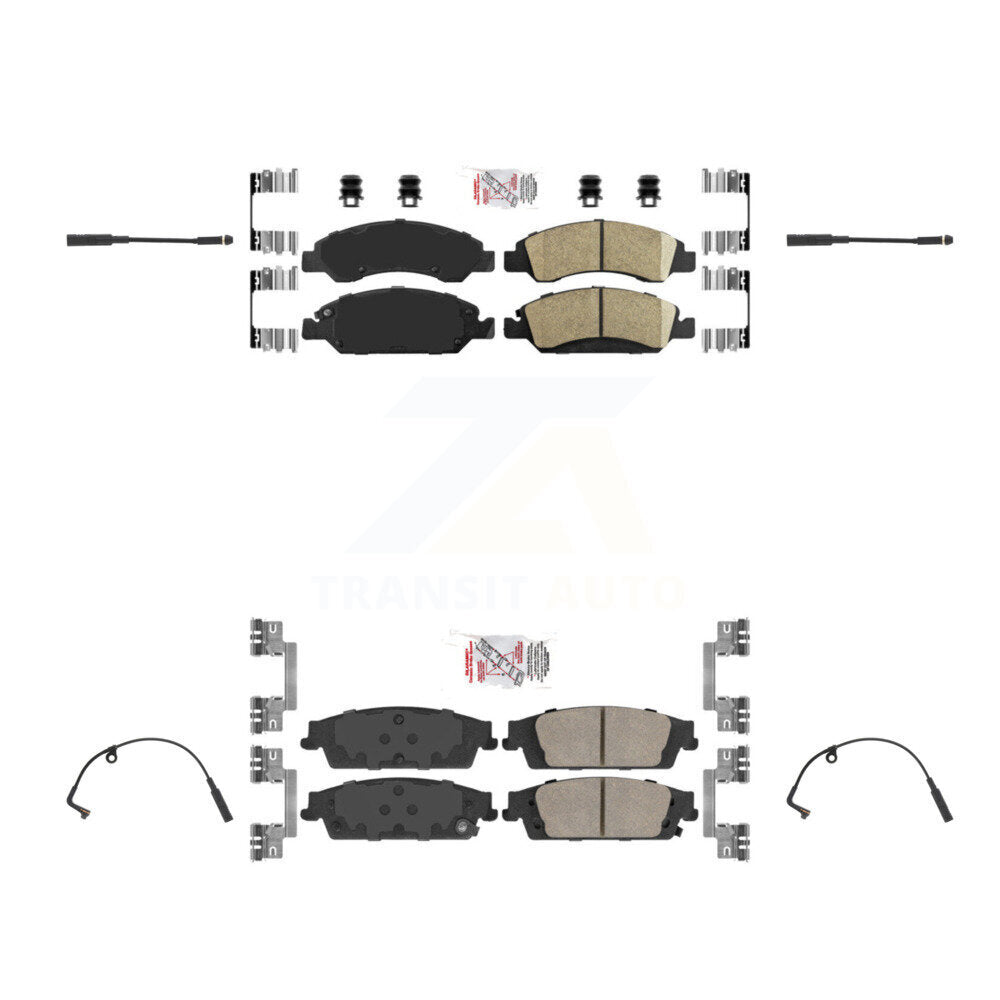 Front Rear Ceramic Brake Pad & Wear Sensor Kit For Chevrolet Silverado 1500 LD GMC Sierra KNW-100226