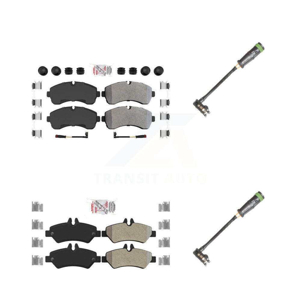 Front Rear Ceramic Disc Brake Pads & Extra Wear Sensor Kit For Freightliner Sprinter 3500 KNW-101125