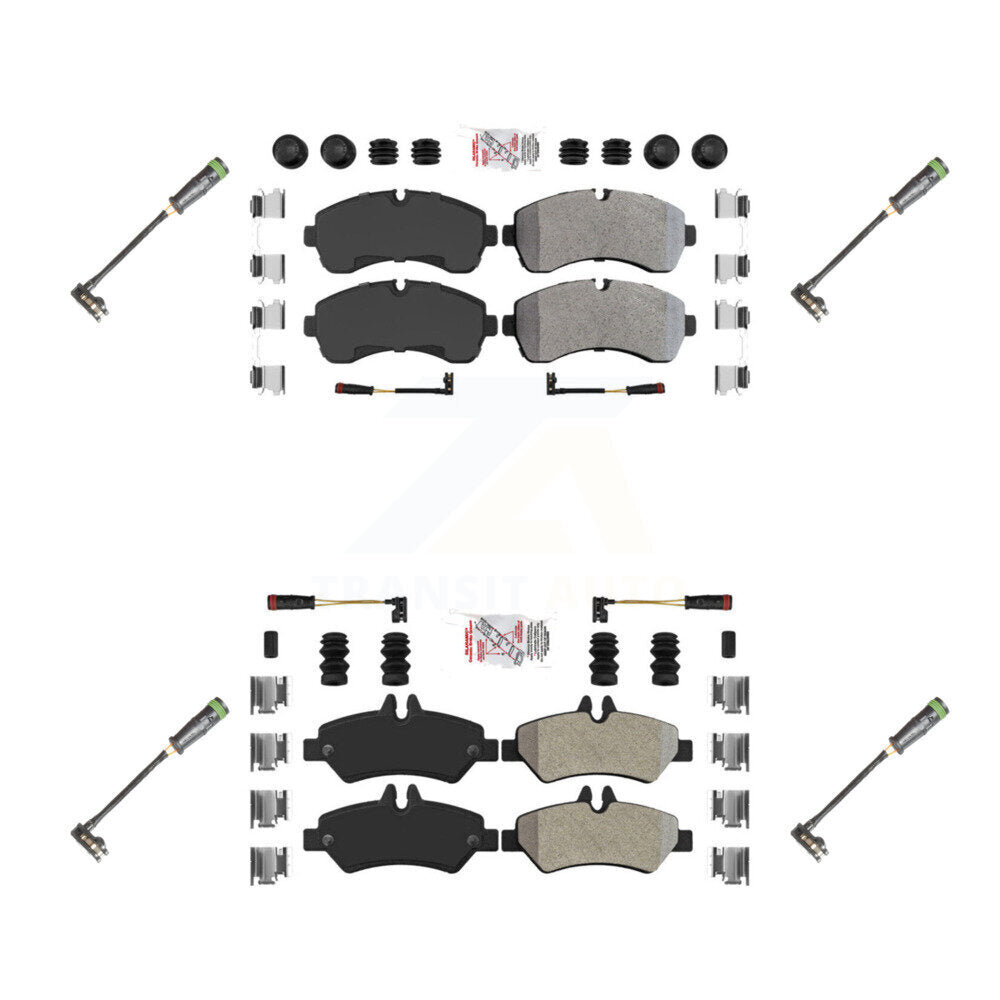 Front Rear Ceramic Disc Brake Pads & Extra Wear Sensor Kit For Freightliner Sprinter 3500 KNW-101163