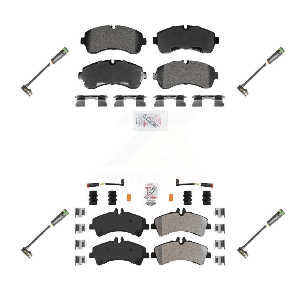 Front Rear Ceramic Disc Brake Pads & Extra Wear Sensor Kit For Freightliner Sprinter 3500 KNW-101288
