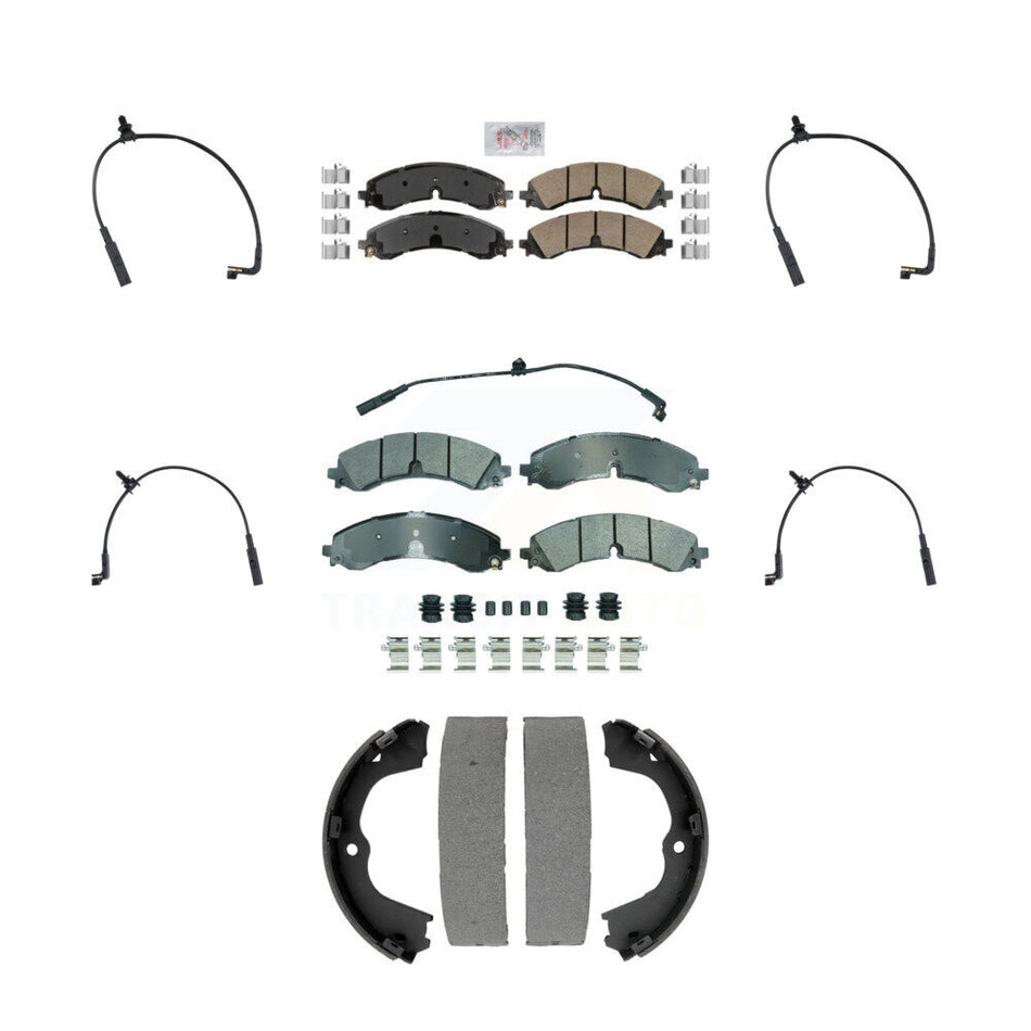 Front Rear Ceramic Brake Pad Extra Wear Sensor Kit (7Pc) For GMC Chevrolet Sierra 2500 HD KNW-101454