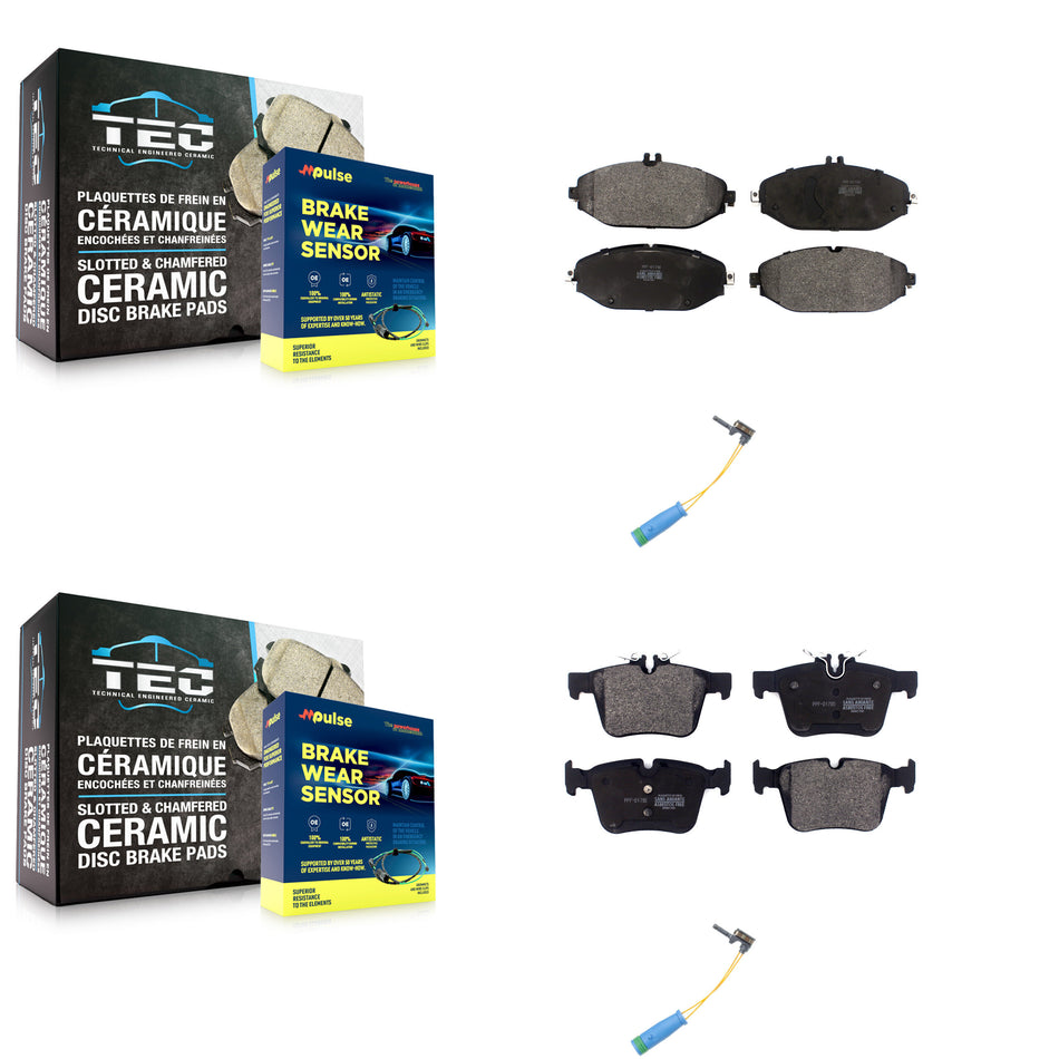 Front Rear Semi-Metallic Disc Brake Pads And Wear Sensors Kit For Mercedes-Benz C300 KPW-100024