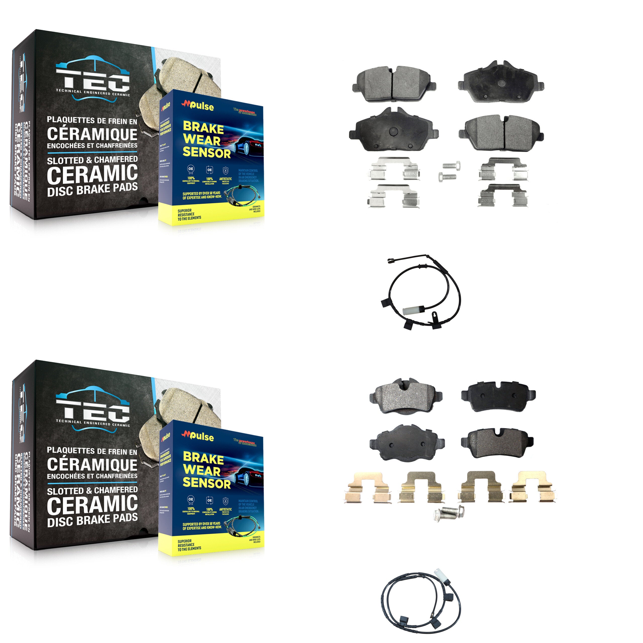 Front Rear Semi-Metallic Disc Brake Pads And Wear Sensors Kit For Mini Cooper 1.6L KPW-100032