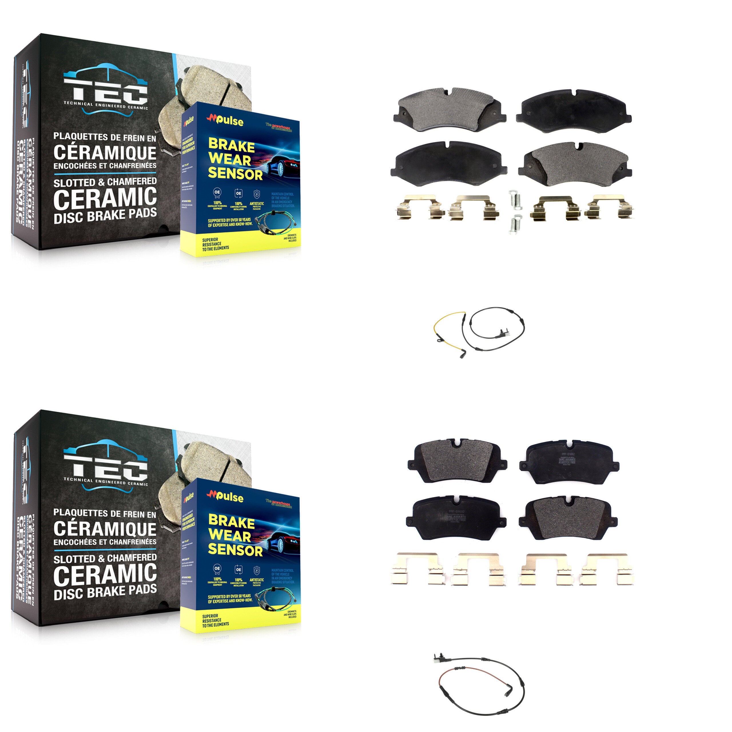 Front Rear Semi-Metallic Brake Pad & Wear Sensor Kit For Land Rover Range Sport Discovery KPW-100051