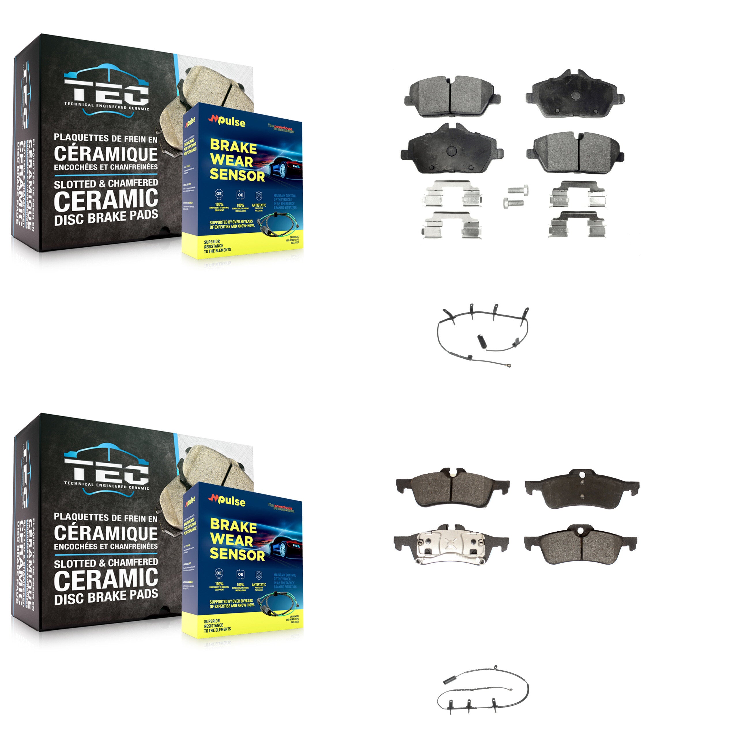 Front Rear Semi-Metallic Disc Brake Pads And Wear Sensors Kit For Mini Cooper KPW-100077