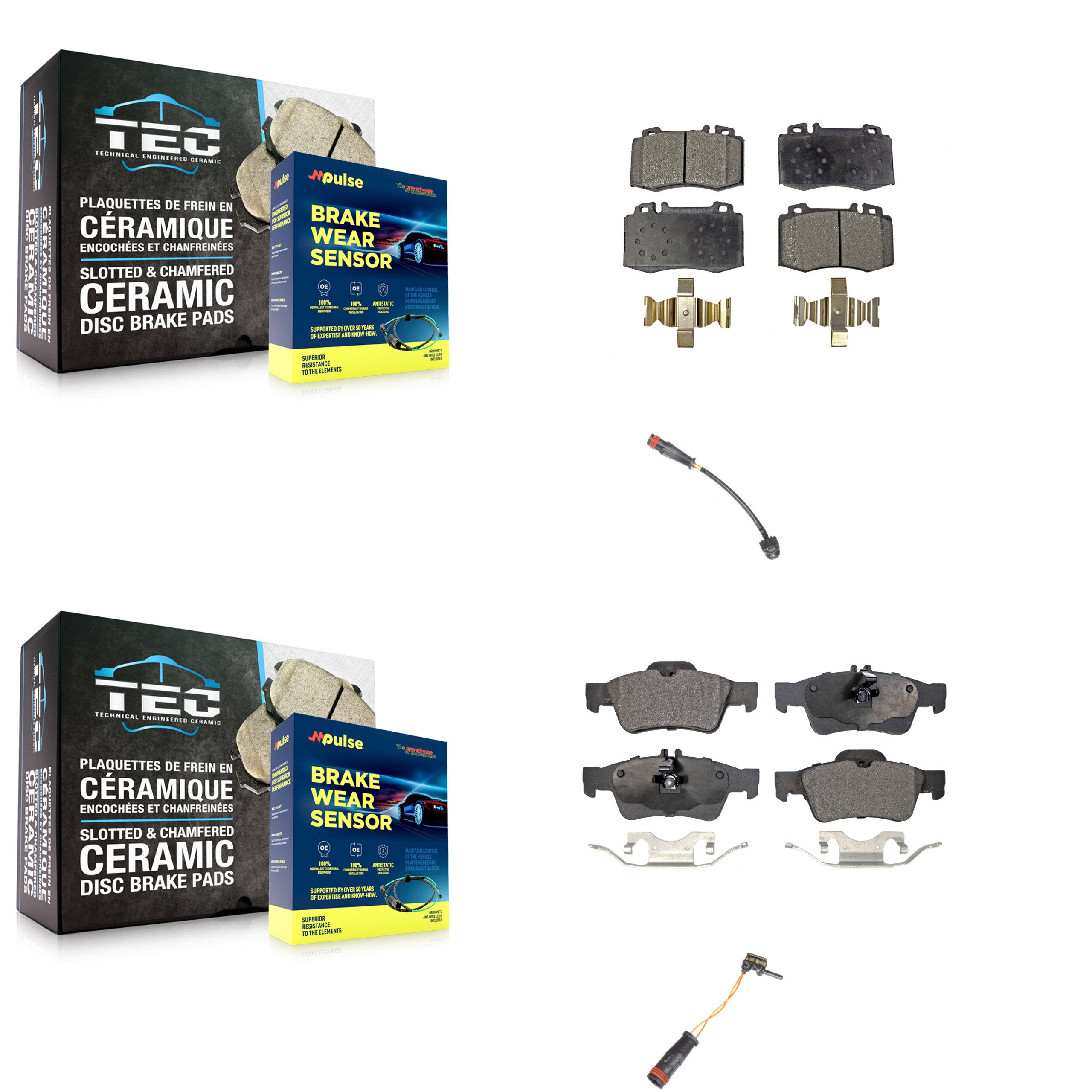 Front Rear Semi-Metallic Brake Pad Wear Sensor Kit For 2003-2006 Mercedes-Benz SL500 5.0L KPW-100085