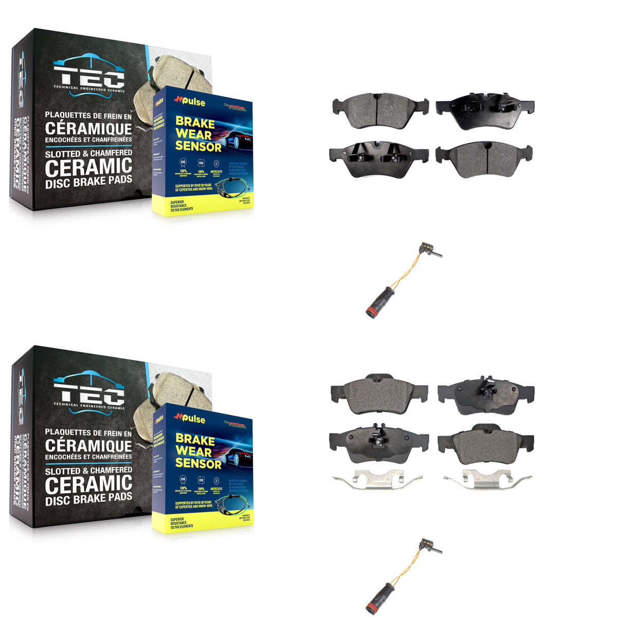 Front Rear Semi-Metallic Disc Brake Pads And Wear Sensors Kit For Mercedes-Benz E350 AWD KPW-100087