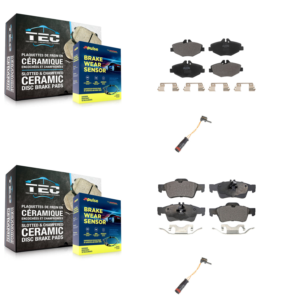Front Rear Semi-Metallic Disc Brake Pads And Wear Sensors Kit For Mercedes-Benz E350 RWD KPW-100088