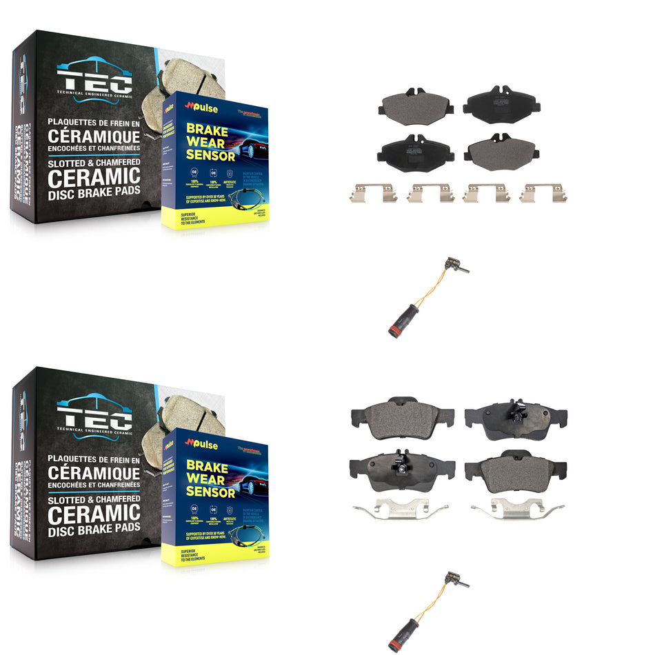 Front Rear Semi-Metallic Disc Brake Pads And Wear Sensors Kit For Mercedes-Benz E350 RWD KPW-100088