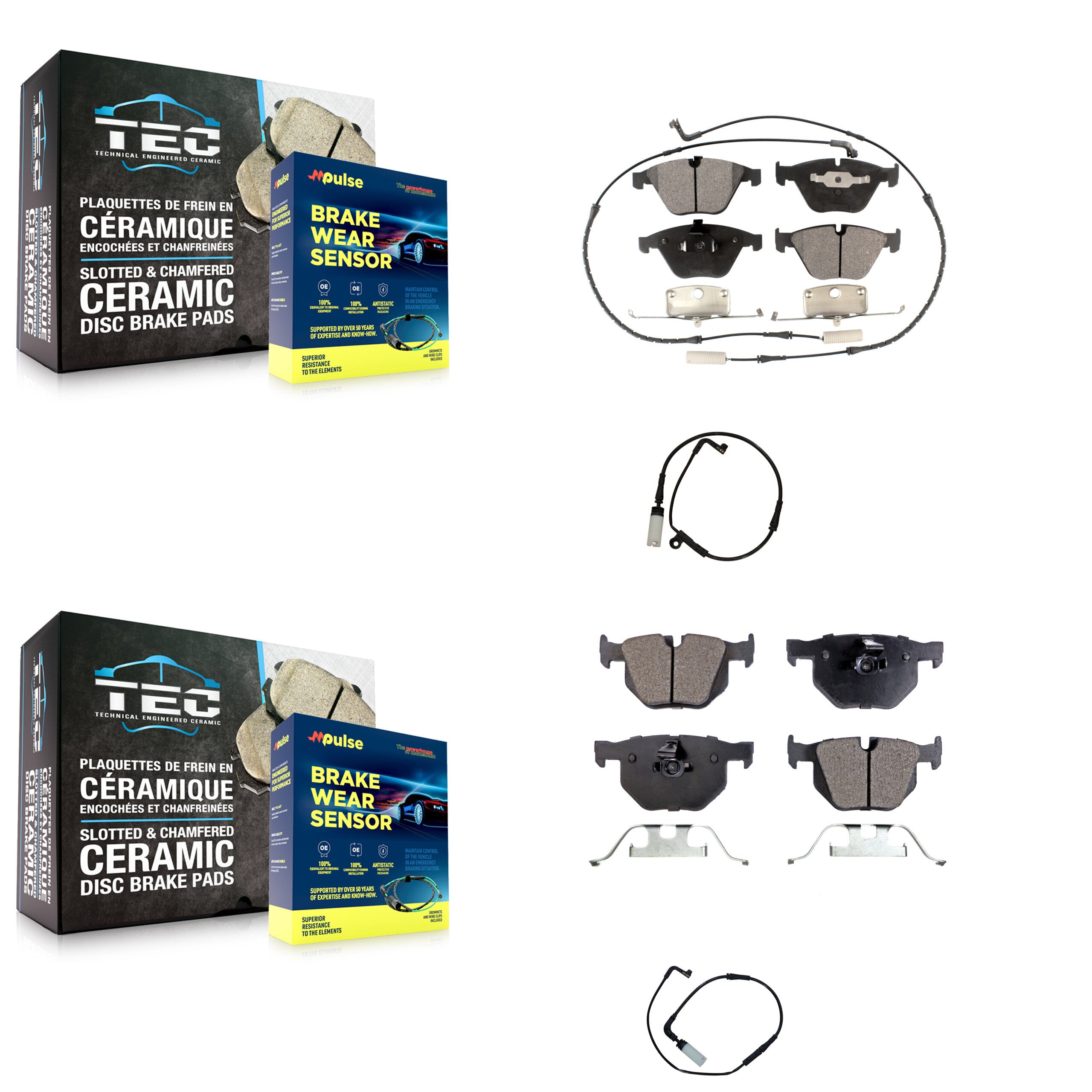 Front Rear Semi-Metallic Brake Pads & Extra Wear Sensor Kit For BMW 530i 528i xDrive 525i KPW-100099
