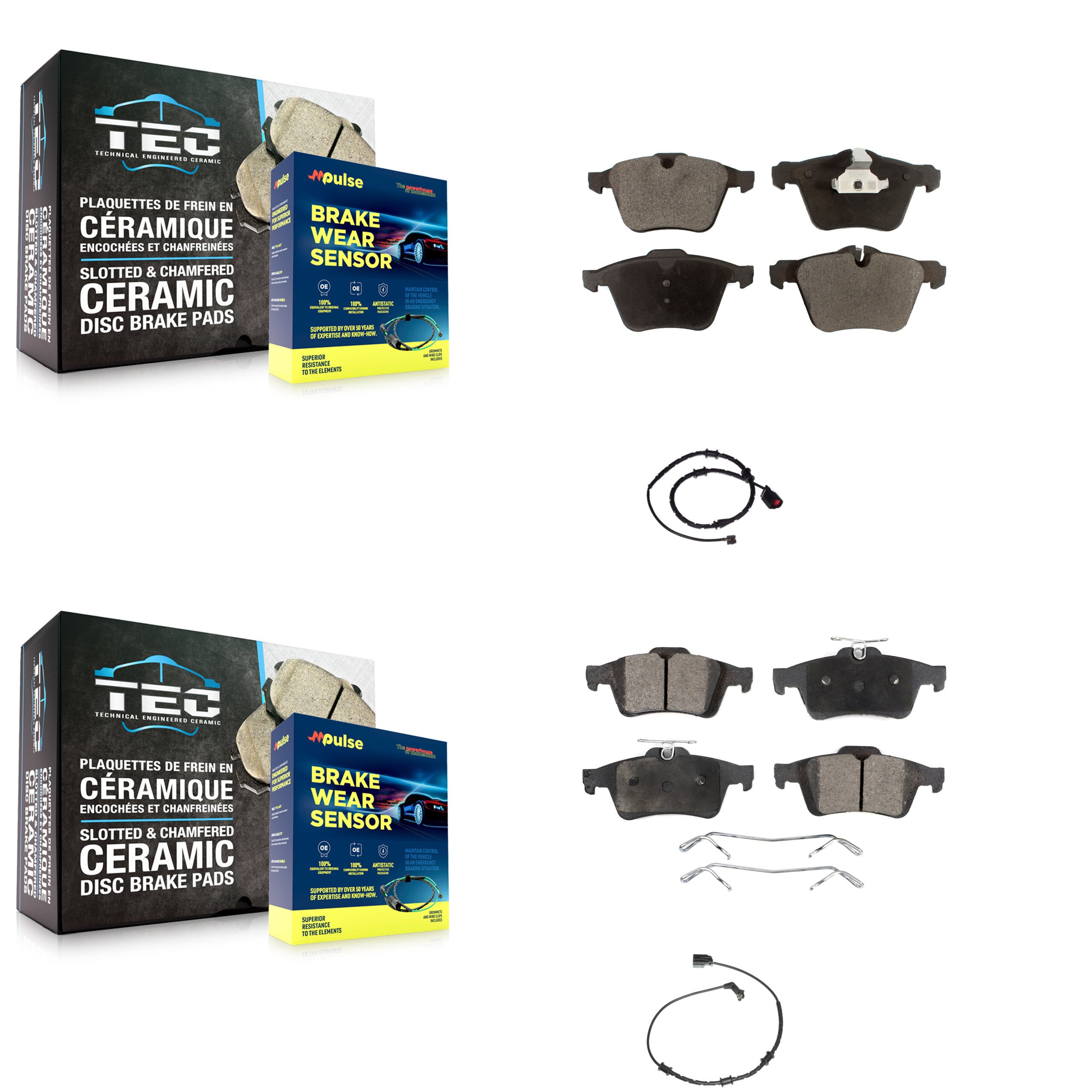 Front Rear Semi-Metallic Disc Brake Pads And Wear Sensors Kit For Jaguar XJ KPW-100109