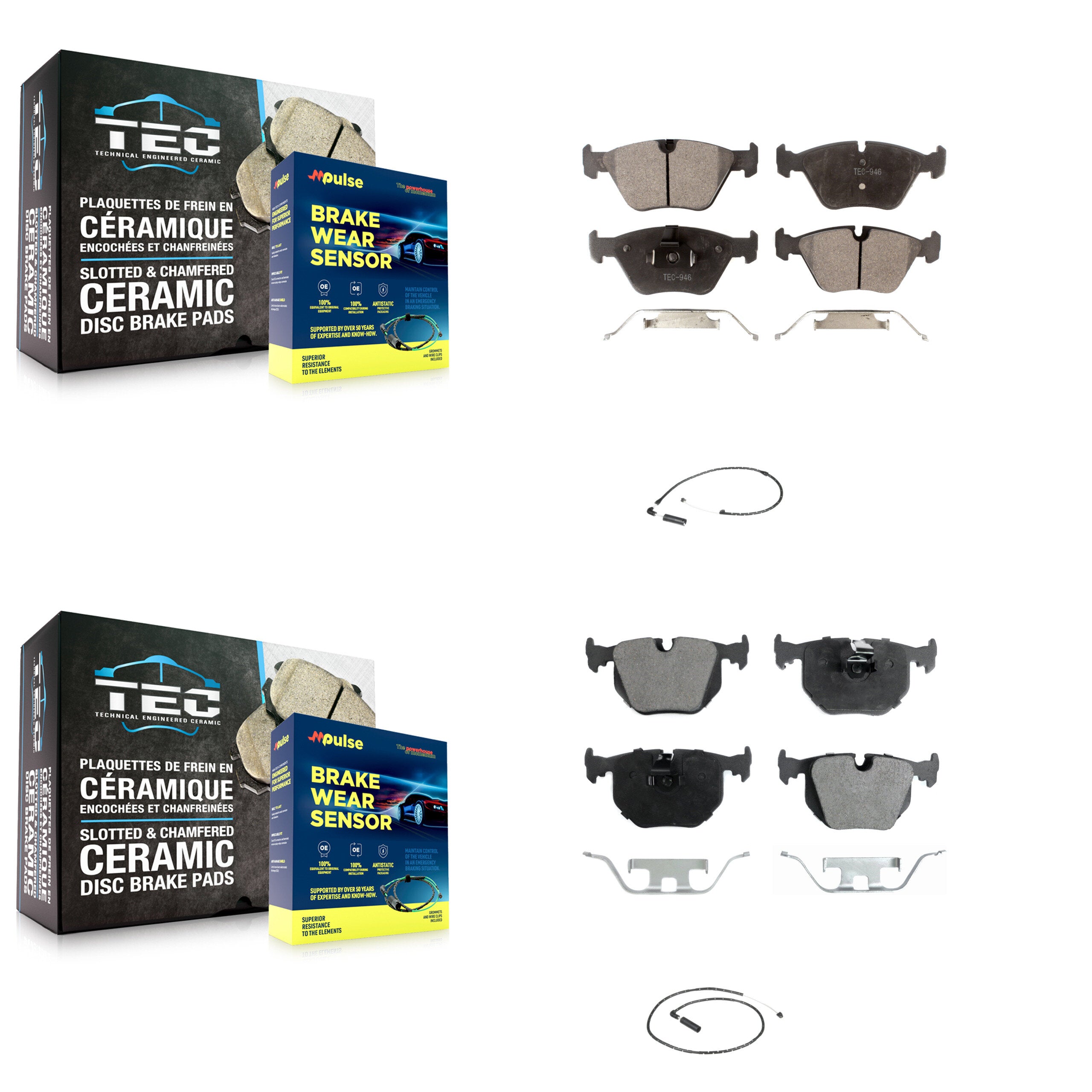 Front Rear Semi-Metallic Disc Brake Pads And Wear Sensors Kit For 2004-2010 BMW X3 KPW-100133