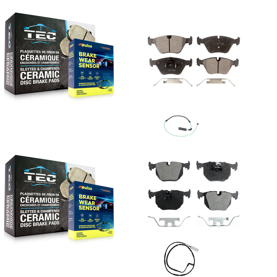 Front Rear Semi-Metallic Disc Brake Pads And Wear Sensors Kit For 2005 BMW 330xi 3.0L KPW-100134