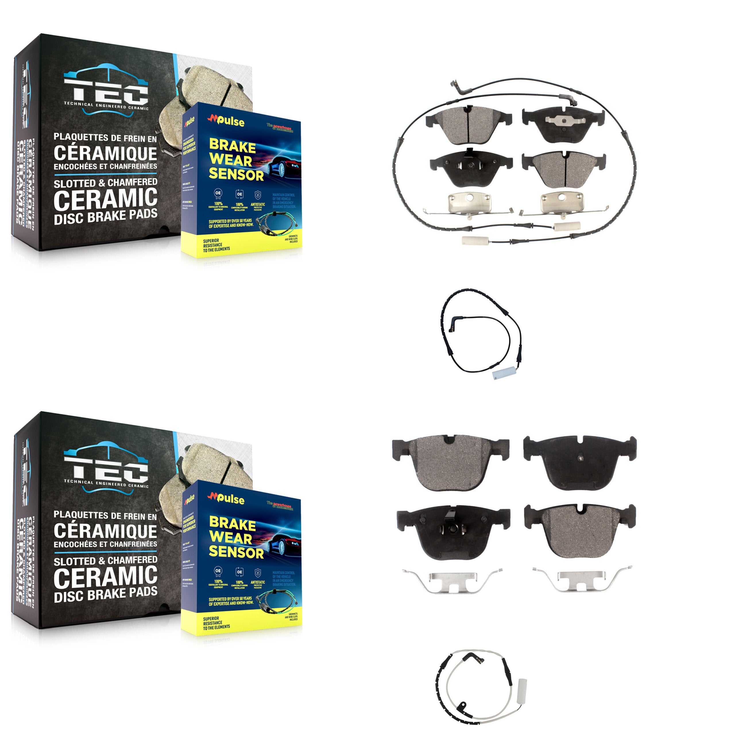 Front Rear Semi-Metallic Brake Pads & Extra Wear Sensor Kit For BMW 750i 750Li 745i 745Li KPW-100142