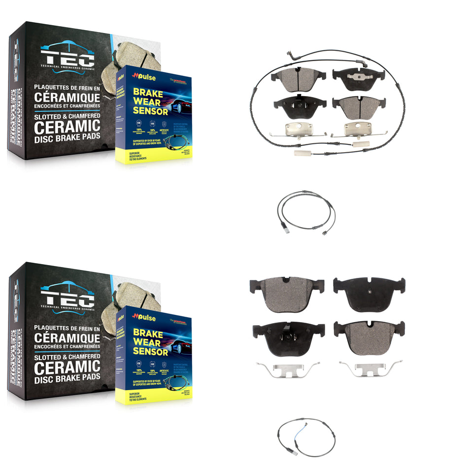 Front Rear Semi-Metallic Brake Pad Extra Wear Sensor Kit For 2010 BMW 535i Base with 3.0L KPW-100149
