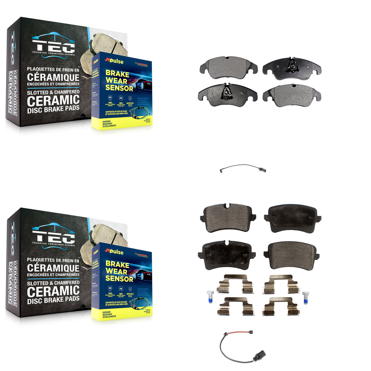 Front Rear Semi-Metallic Disc Brake Pads And Wear Sensors Kit For 2012 Audi A6 KPW-100152