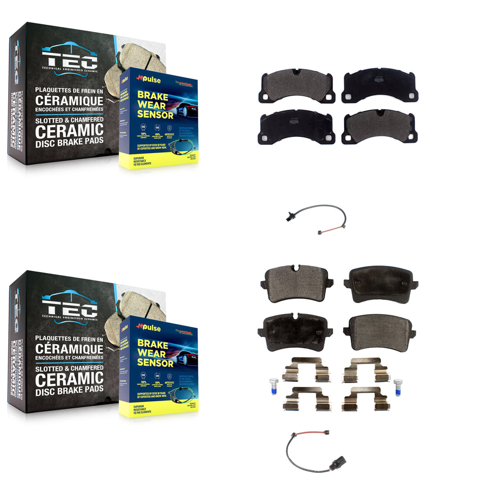 Front Rear Semi-Metallic Brake Pad & Wear Sensor Kit For Porsche Macan with Ceramic Rotor KPW-100155
