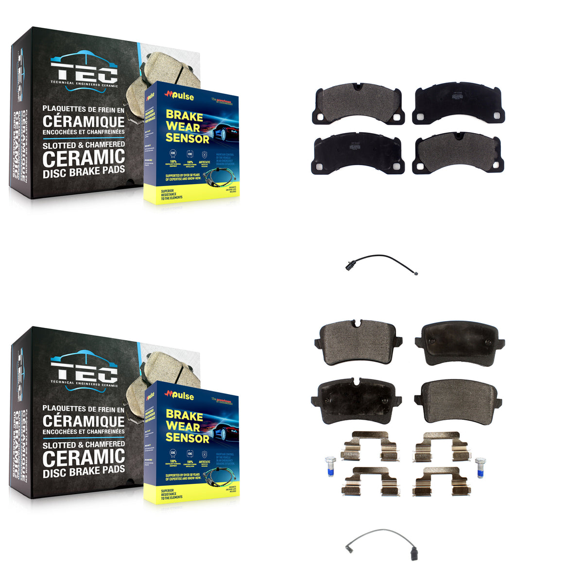 Front Rear Semi-Metallic Disc Brake Pads And Wear Sensors Kit For 2017 Porsche Macan 2.0L KPW-100162