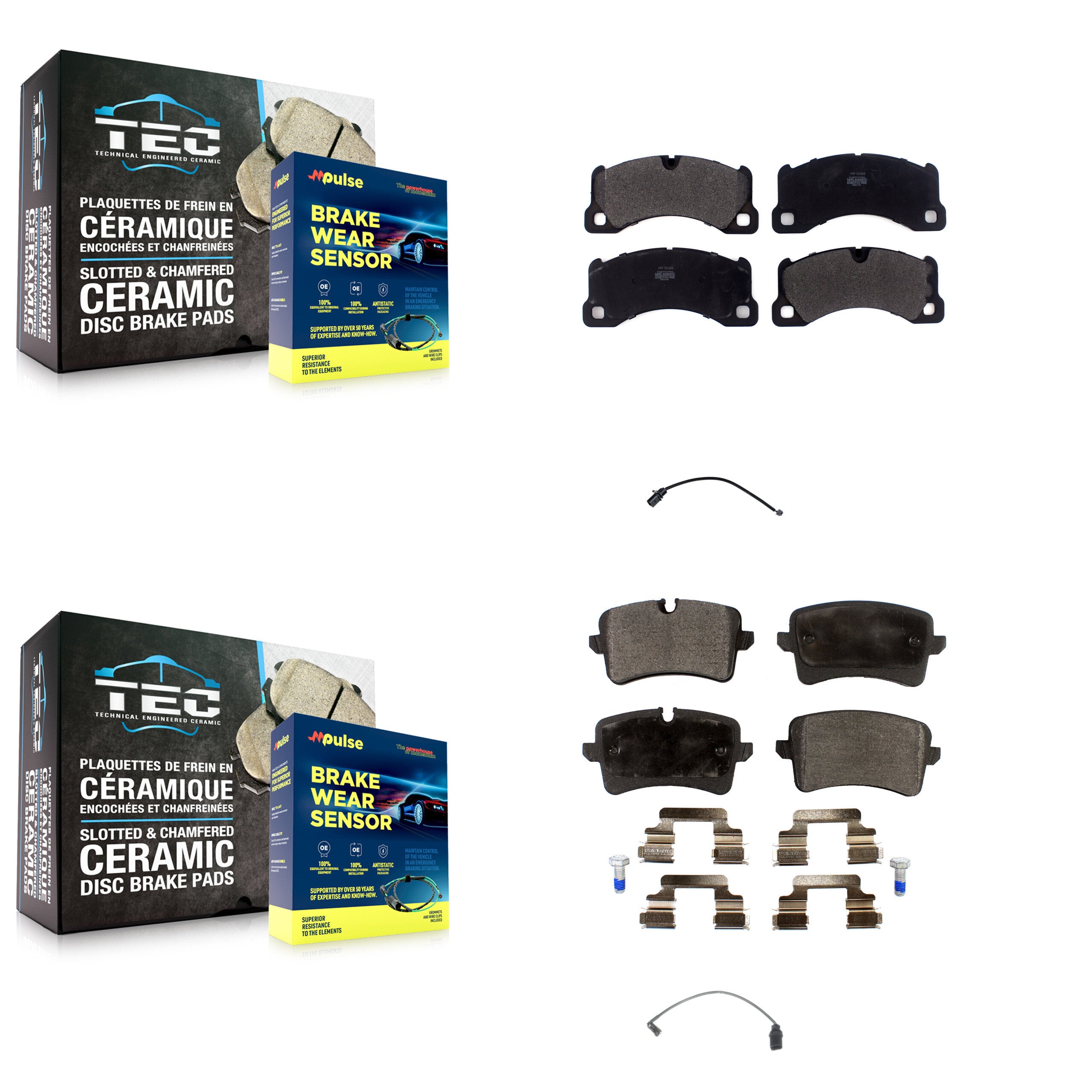 Front Rear Semi-Metallic Disc Brake Pads And Wear Sensors Kit For 2017 Porsche Macan 2.0L KPW-100162