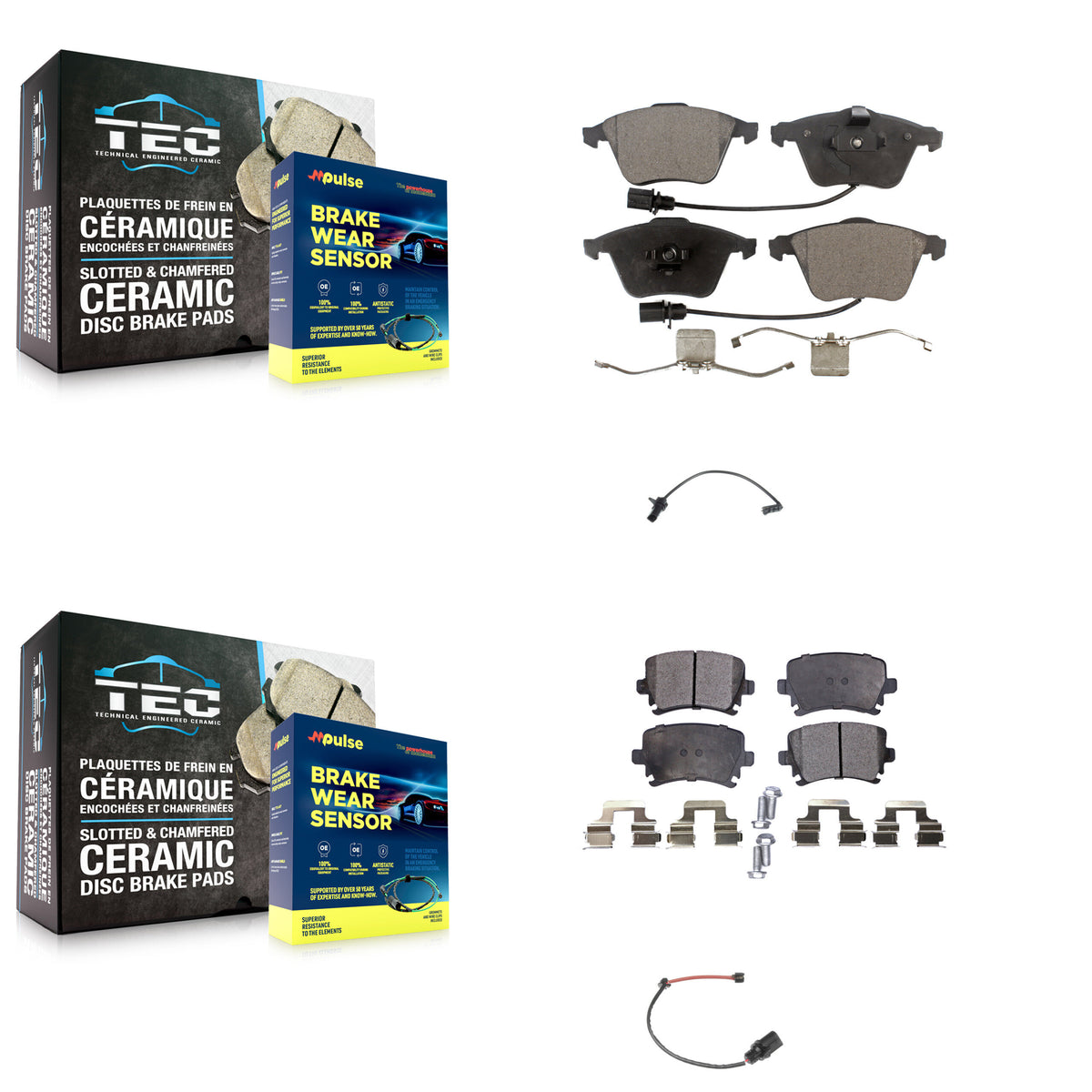 Front Rear Semi-Metallic Disc Brake Pads And Extra Wear Sensors Kit For 2011 Audi A6 KPW-100169