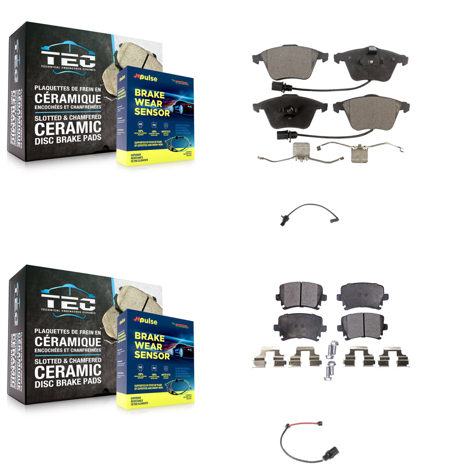 Front Rear Semi-Metallic Disc Brake Pads And Extra Wear Sensors Kit For 2011 Audi A6 KPW-100169