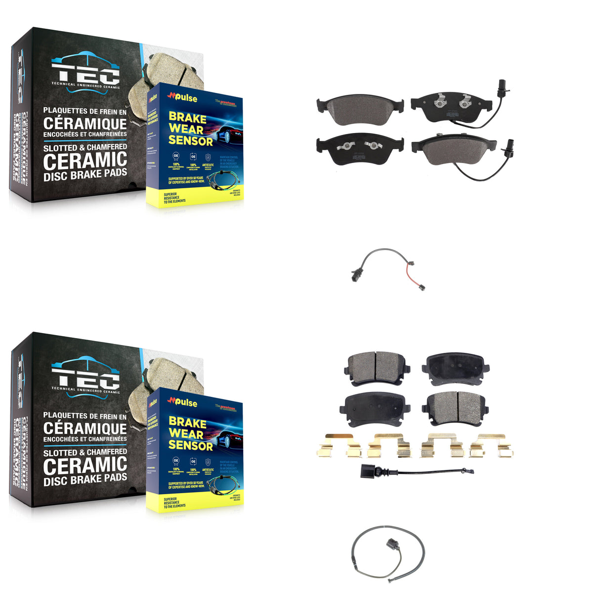 Front Rear Semi-Metallic Disc Brake Pads And Extra Wear Sensors Kit For 2011 Audi S6 5.2L KPW-100170