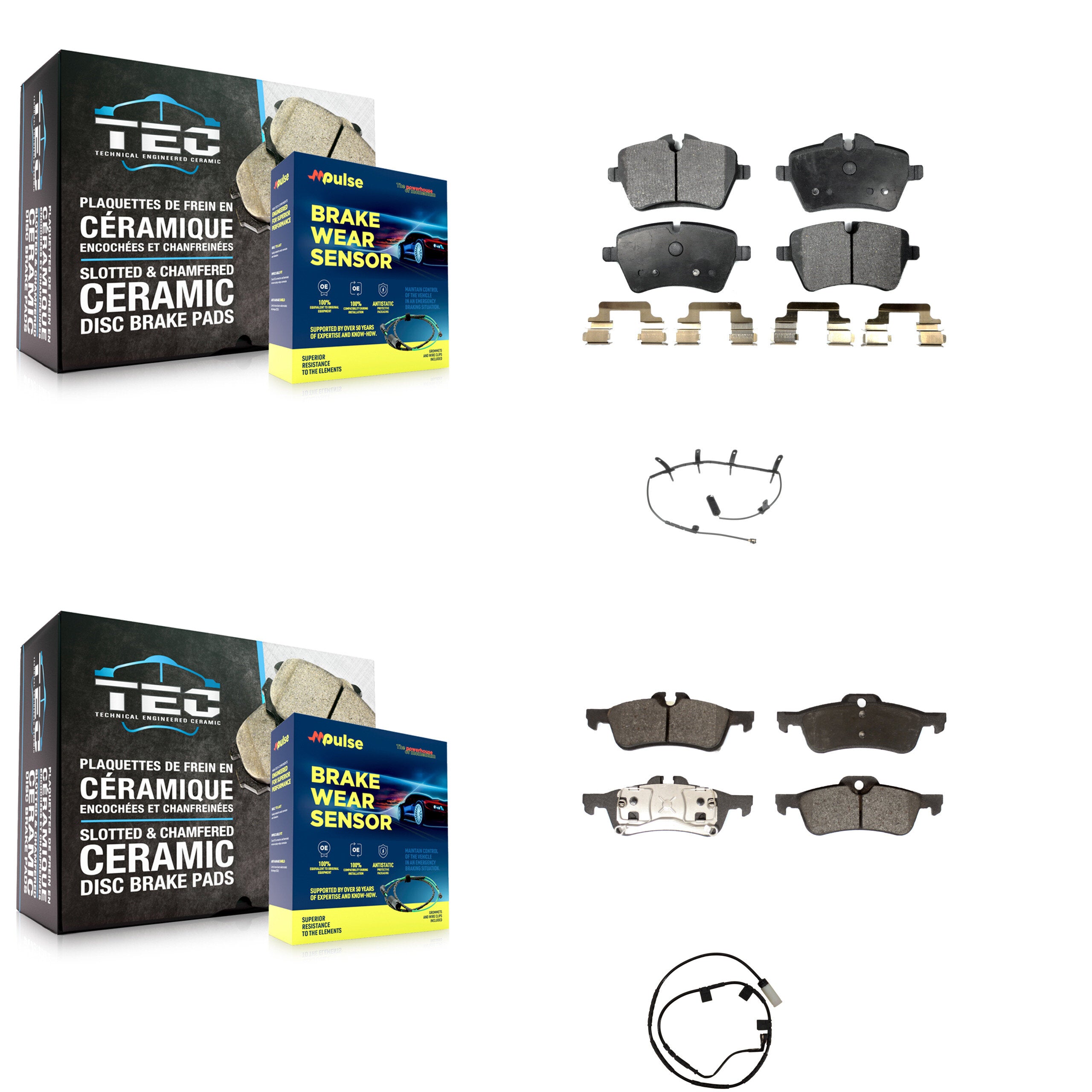 Front Rear Semi-Metallic Disc Brake Pads And Wear Sensors Kit For 2006 Mini Cooper 1.6L KPW-100172