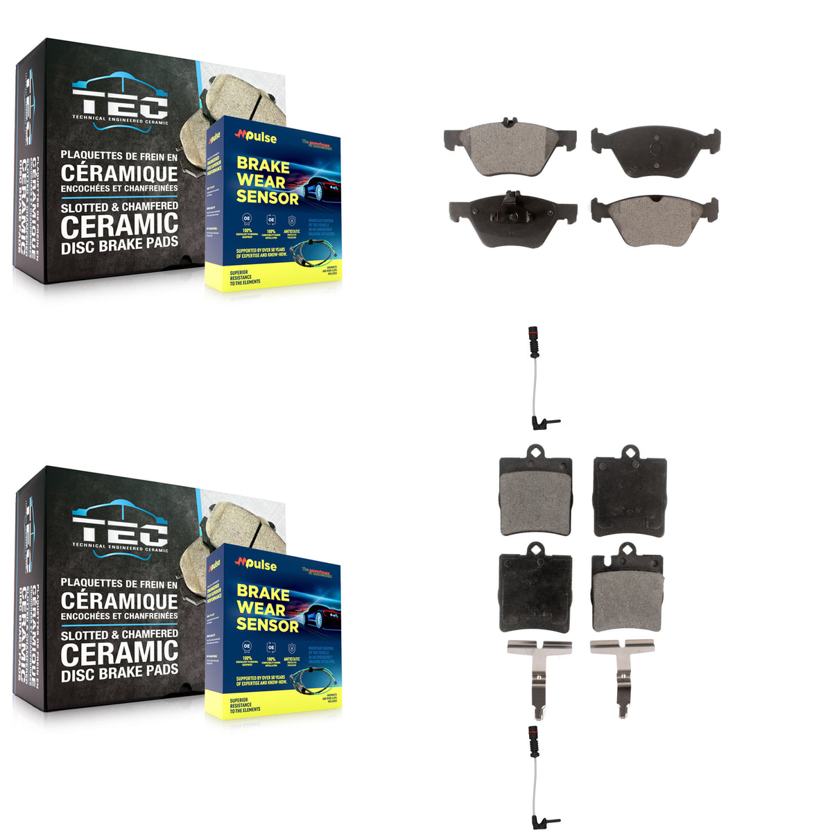 Front Rear Semi-Metallic Brake Pad And Wear Sensor Kit For Mercedes-Benz E320 CLK320 E430 KPW-100174