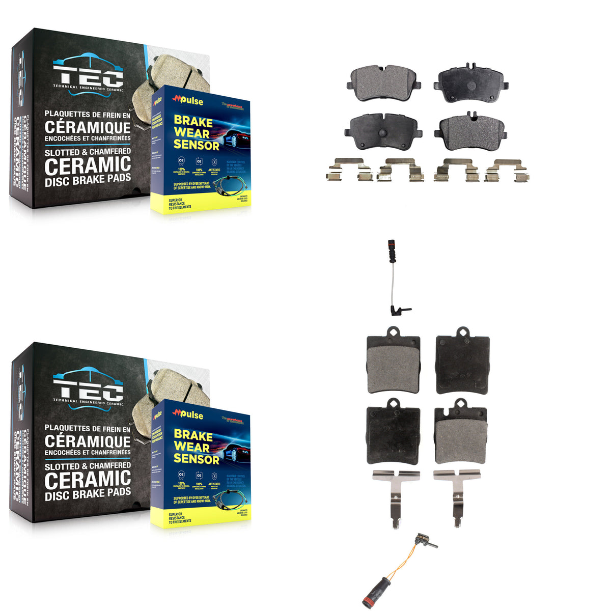 Front Rear Semi-Metallic Disc Brake Pads And Wear Sensors Kit For Mercedes-Benz CLK320 KPW-100176