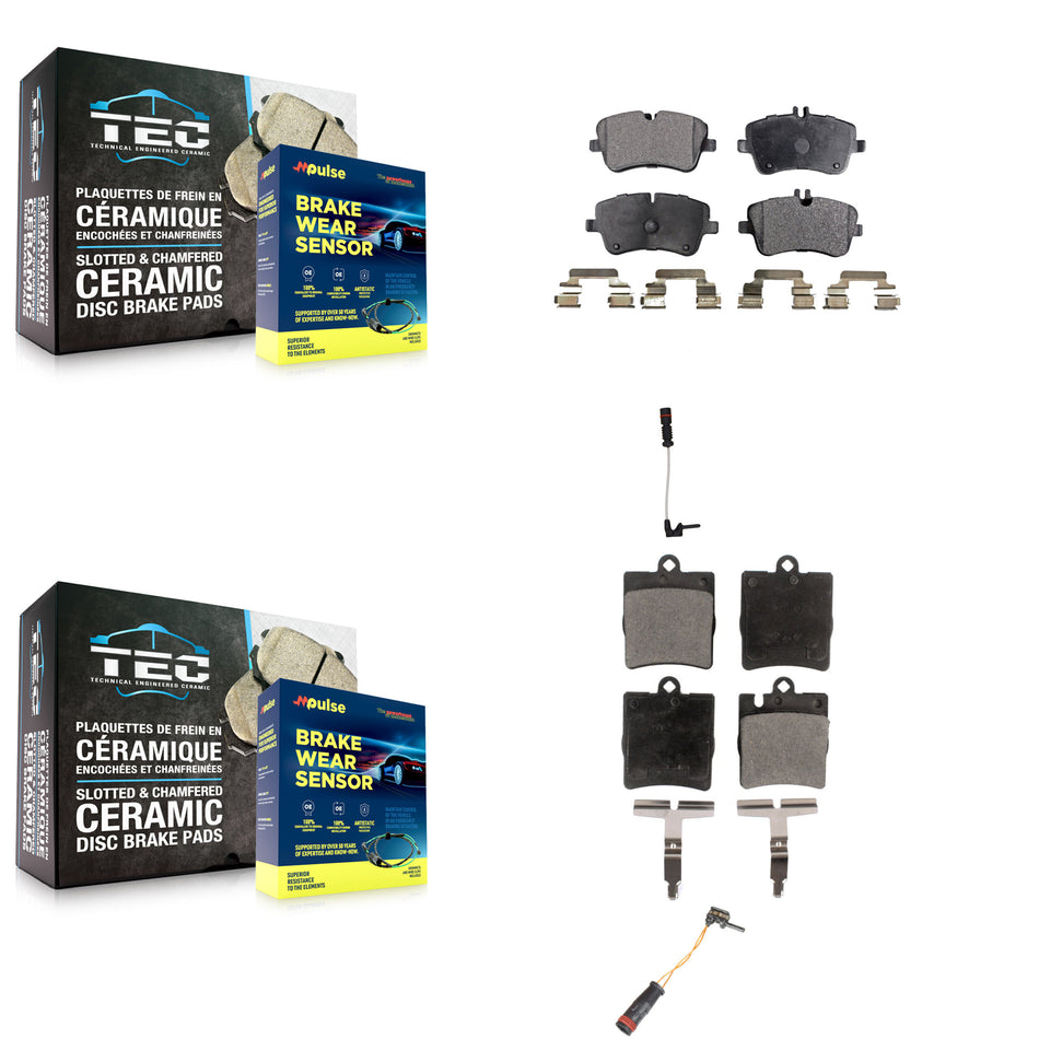 Front Rear Semi-Metallic Disc Brake Pads And Wear Sensors Kit For Mercedes-Benz CLK320 KPW-100176