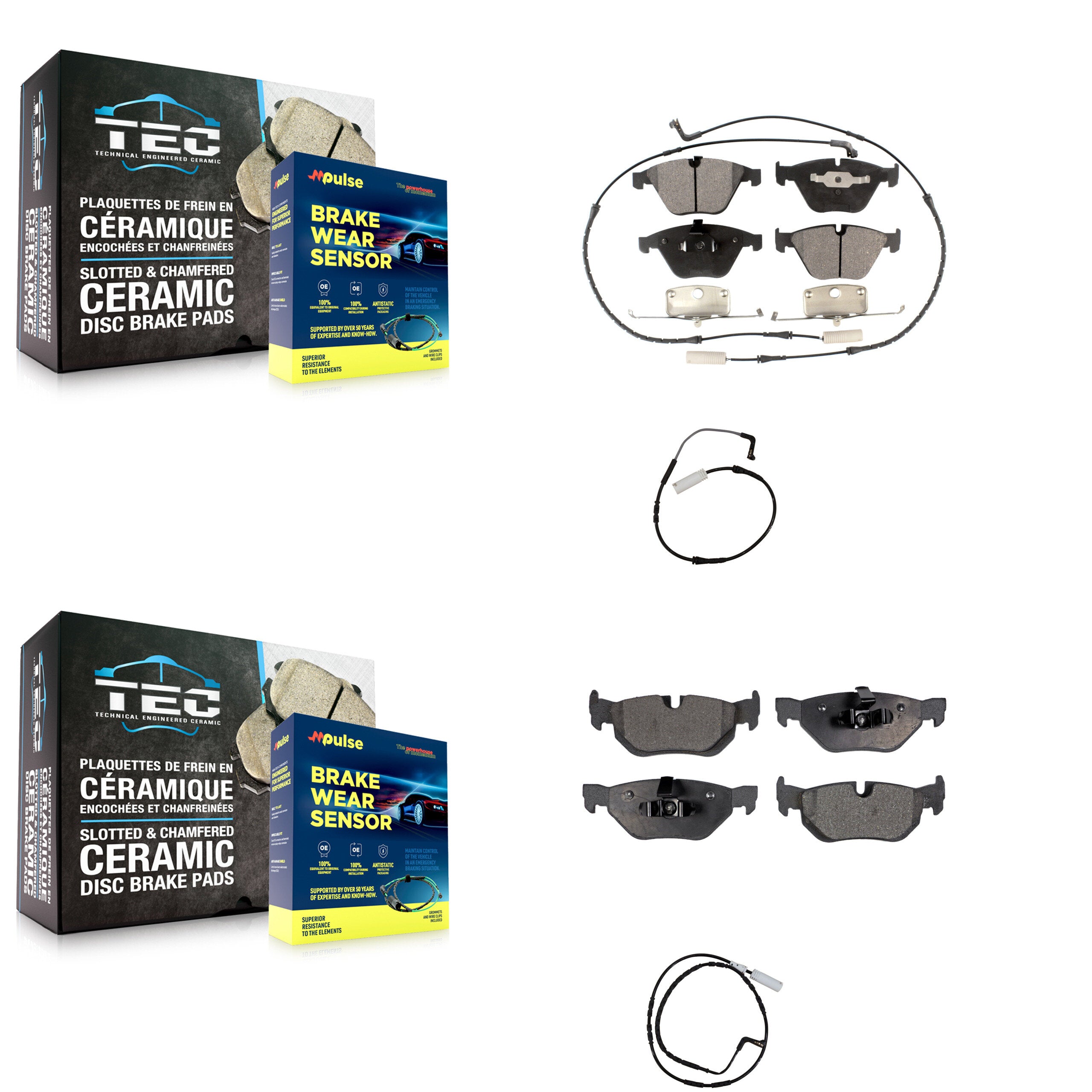 Front Rear Semi-Metallic Disc Brake Pads And Extra Wear Sensors Kit For BMW 323i 328i KPW-100185