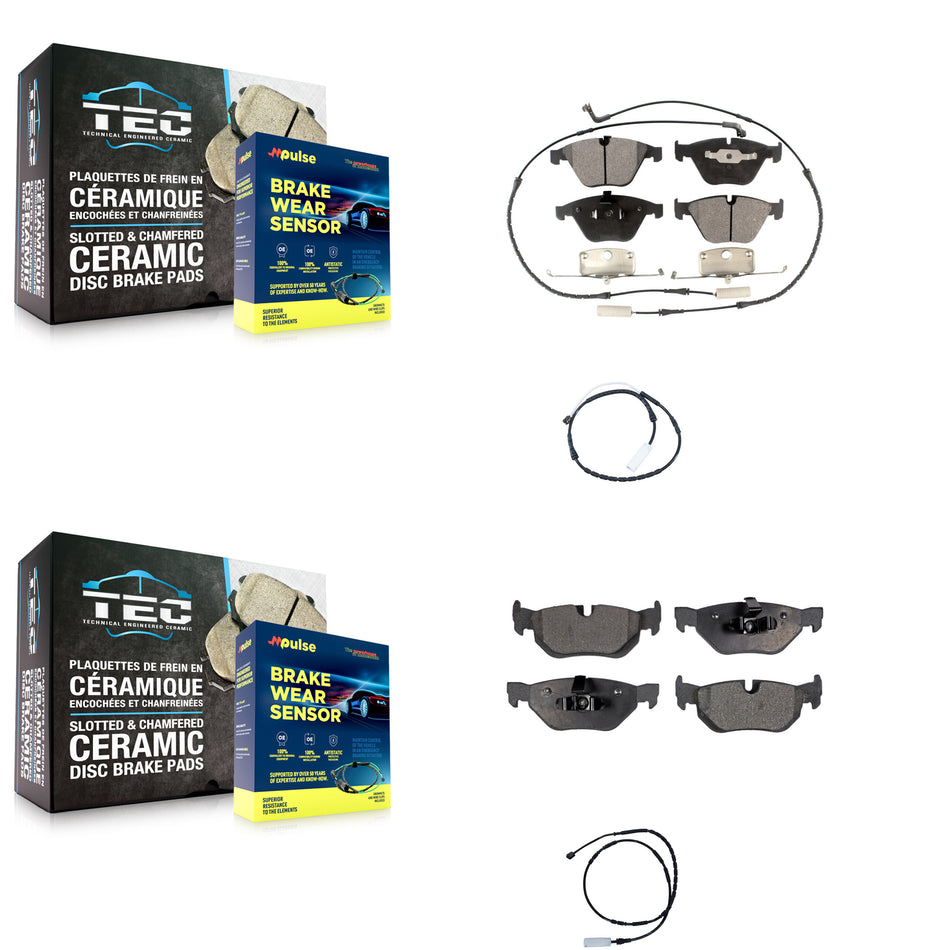 Front Rear Semi-Metallic Brake Pads & Extra Wear Sensor Kit For 2012 BMW 328i xDrive 3.0L KPW-100186