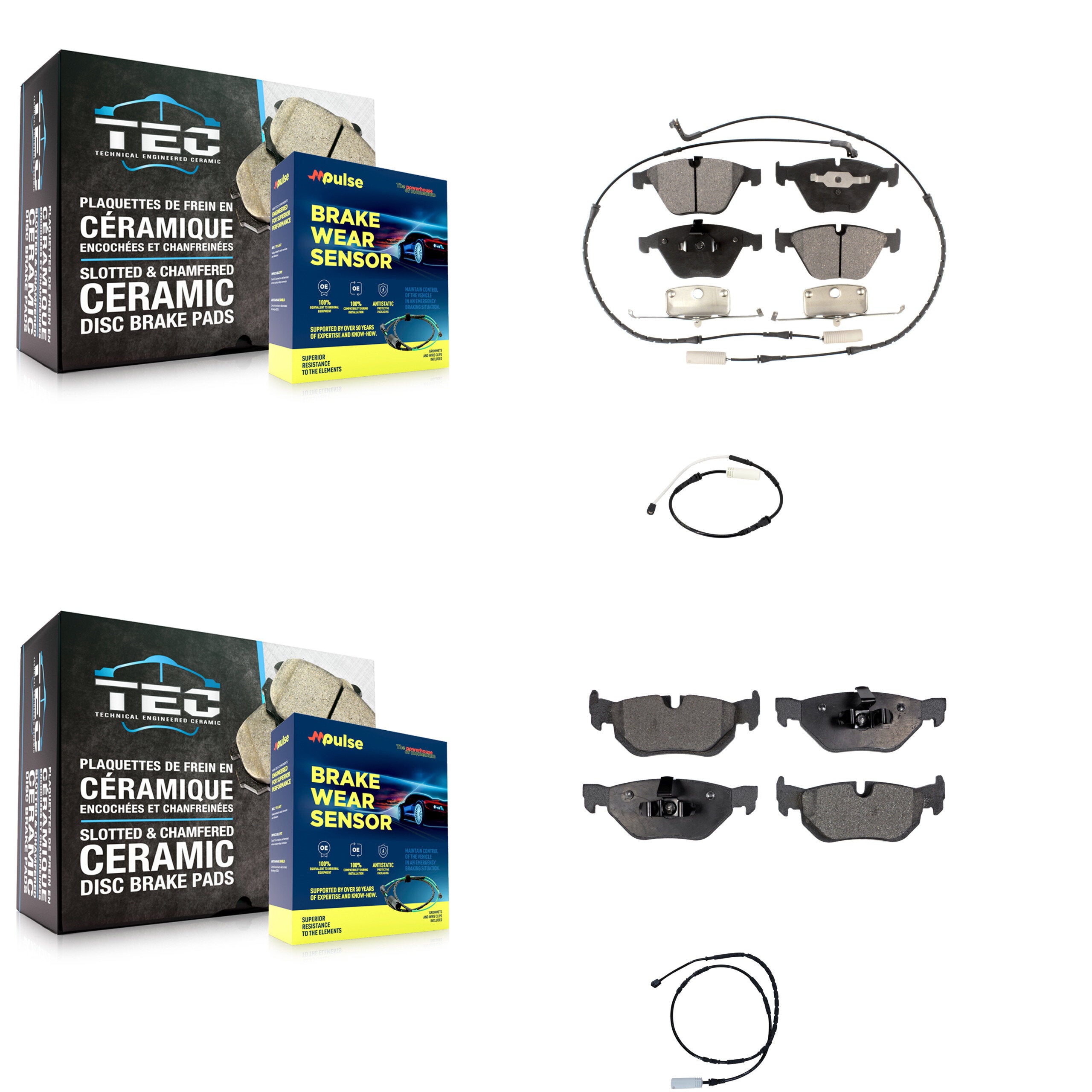 Front Rear Semi-Metallic Disc Brake Pads And Extra Wear Sensors Kit For BMW 328i xDrive KPW-100196