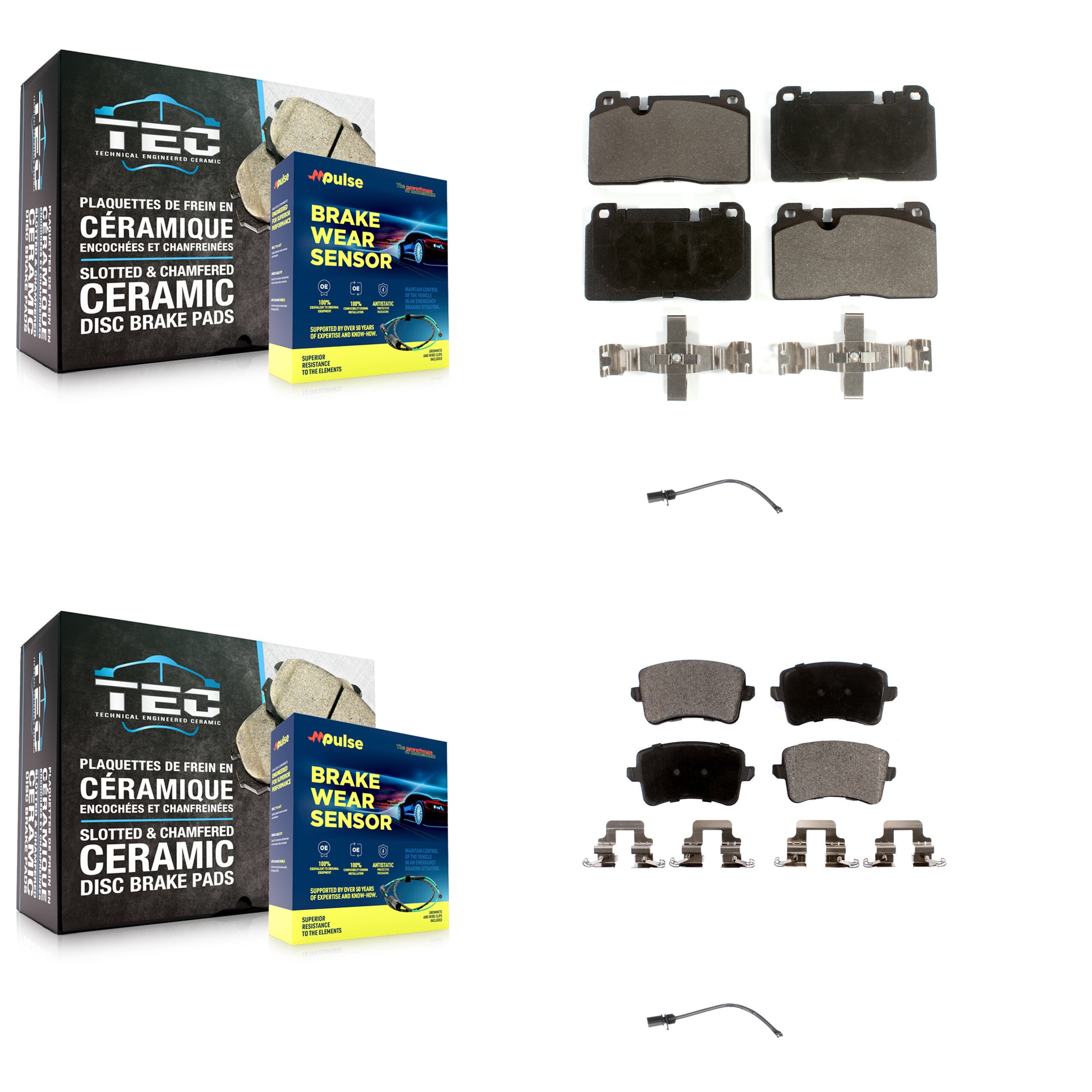 Front Rear Semi-Metallic Disc Brake Pads And Wear Sensors Kit For Audi Q5 To 5 3 2015 KPW-100202