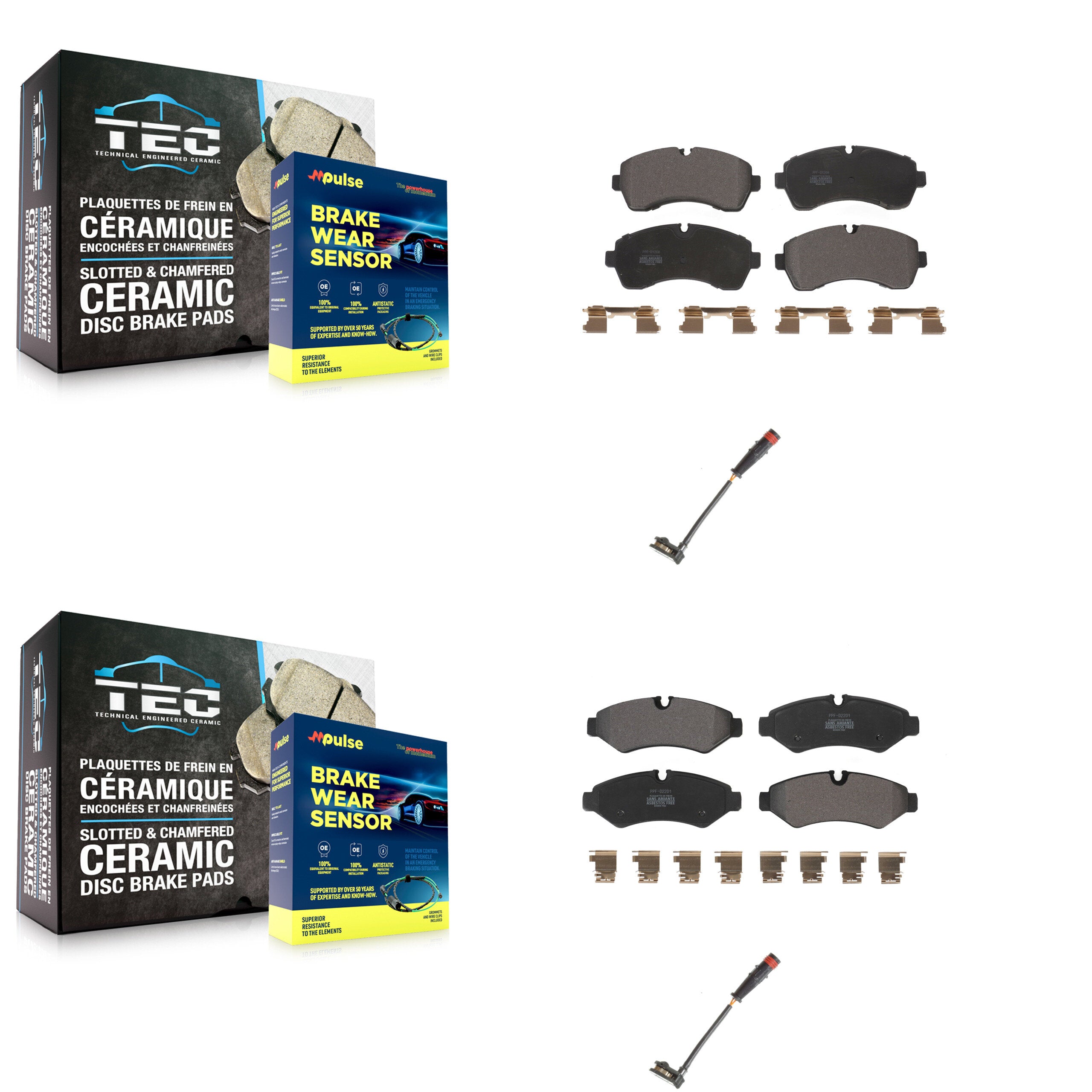 Front Rear Semi-Metallic Brake Pad & Wear Sensor Kit For Mercedes-Benz Sprinter 2500 1500 KPW-100210