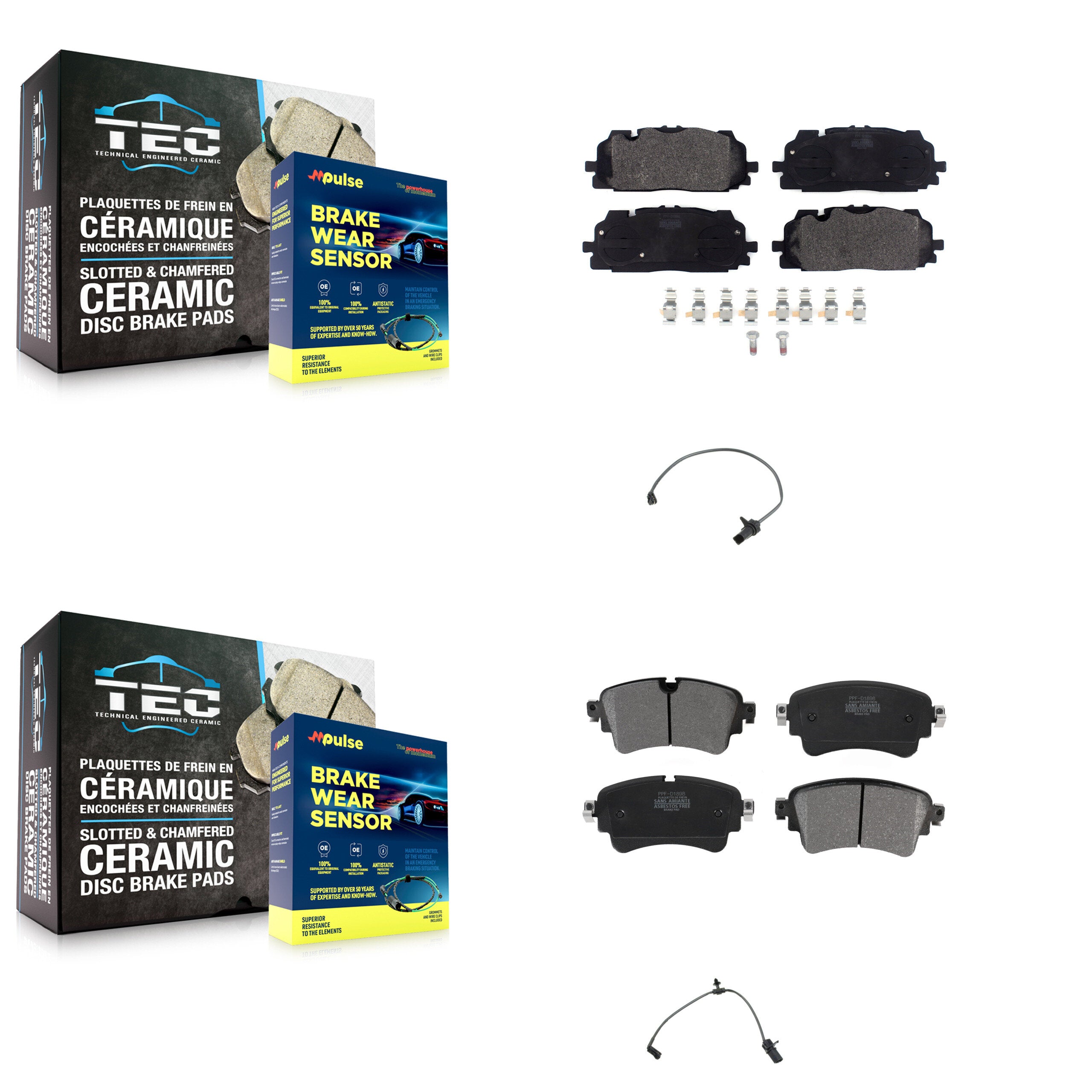 Front Rear Semi-Metallic Disc Brake Pads And Wear Sensors Kit For Audi S5 Sportback S4 KPW-100214